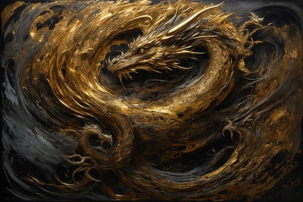 عکس اژدهای طلایی پیچیده با بافت هنری برای چاپ تابلو دکوراتیو