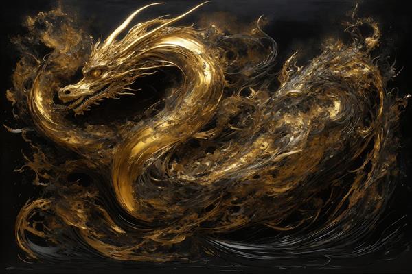 تصویر هنری اژدهای طلایی سیاه باکیفیت بالا برای پرده و روتختی