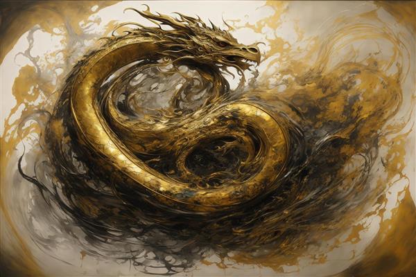 عکس اژدهای چینی طلایی باکیفیت دکوراتیو برای چاپ تابلو و روتختی