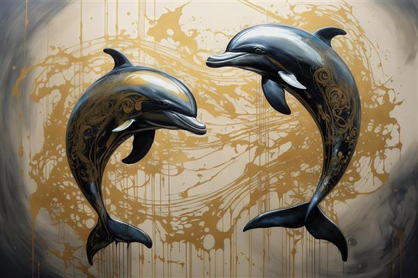 تصویر دلفین‌های سیاه طلایی باکیفیت مناسب چاپ روی پرده و پوستر