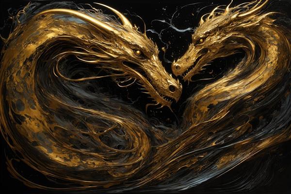 طرح طلایی اژدهای چینی لوکس برای تابلو دکوراتیو پذیرایی و اتاق خواب