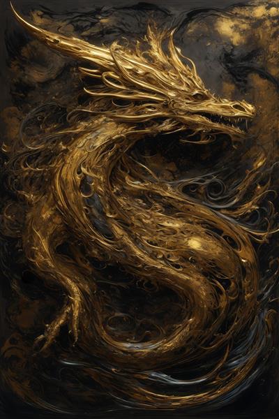 طرح اژدهای طلایی با جزئیات بالا در پس‌زمینه تیره و لوکس