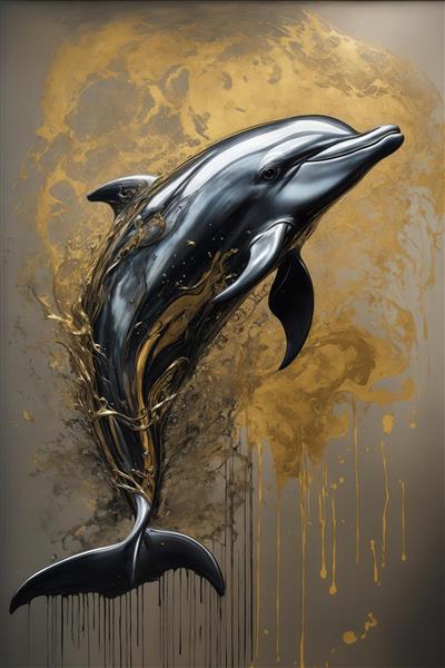 عکس دلفین مشکی با رگه‌های طلایی مذاب برای تابلو دکوراتیو