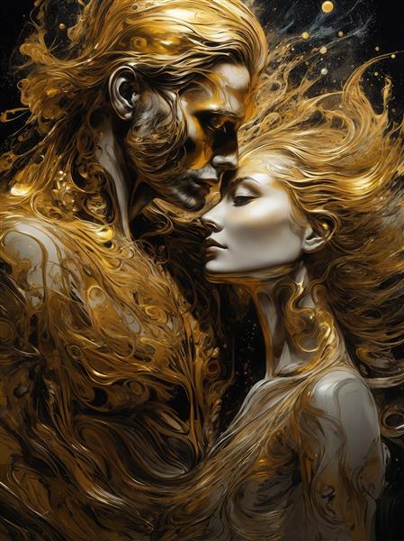 عکس پرتره زوج با موهای بلند طلایی در سبک آبستره لوکس