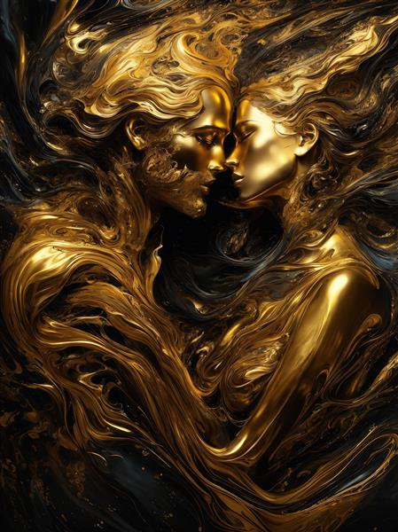 عکس پرتره دو زن با مایع طلایی و موهای تیره برای تابلو اتاق