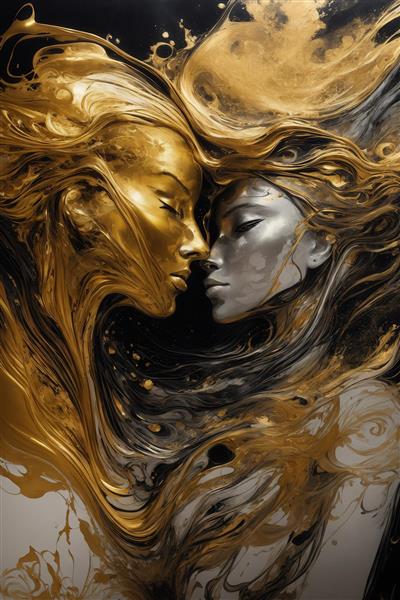 عکس دو زن در آغوش با مایع طلایی و نقره‌ای برای چاپ روتختی