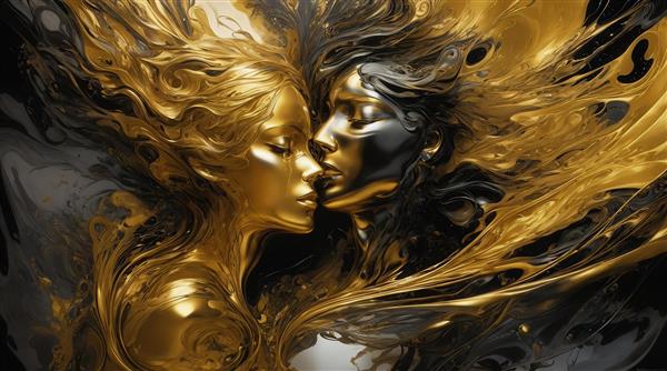 تصویر زوج در حال بوسه با پس‌زمینه طلایی و مشکی برای تابلو