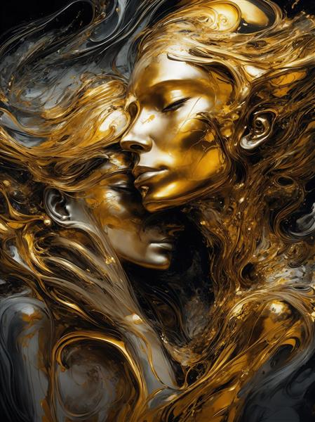 طرح نزدیک چهره زوج طلایی و نقره‌ای با رگه‌های مشکی برای دکور