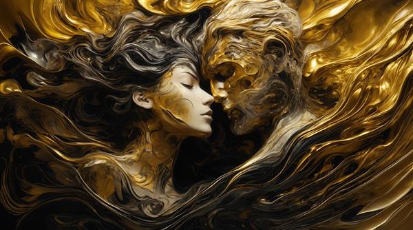 تصویر عاشقانه زن و مرد با موهای طلایی در سبک ماربل برای چاپ