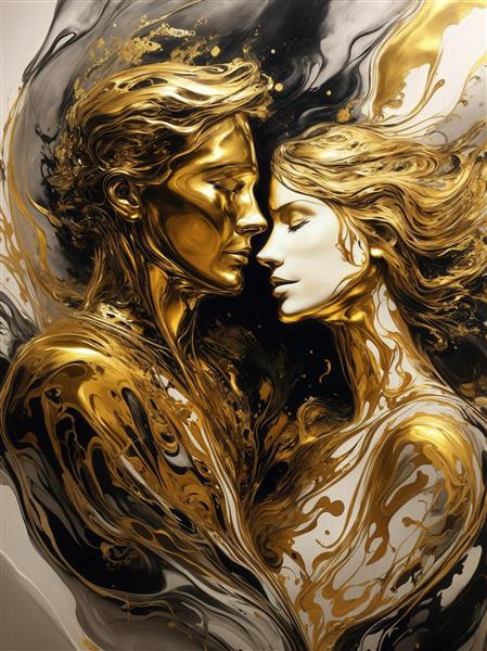 طرح زوج عاشقانه آبستره با رنگ طلایی و مشکی برای تابلو دکوراتیو