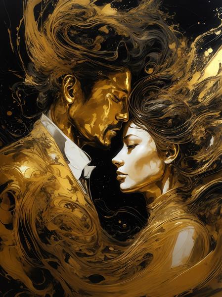 طرح زوج با لباس رسمی و موهای طلایی روان مناسب چاپ روی بوم نقاشی