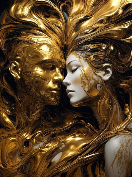 طرح دکوراتیو زن و مرد با موهای طلایی درخشان و بافت لوکس برای تابلو پذیرایی