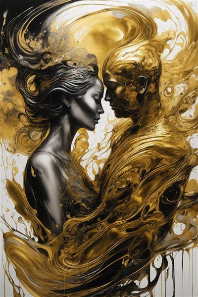 عکس زوج با کنتراست نقره‌ای و طلایی مایع مناسب دکوراسیون کلاسیک