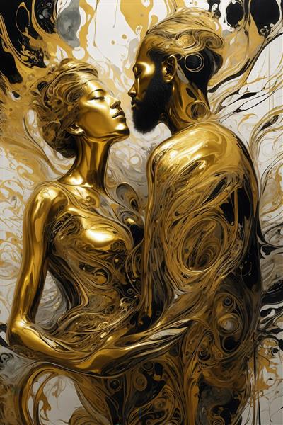 عکس زوج طلایی سیاه پوست در آغوش با بافت درخشان برای تابلو مدرن