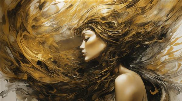 عکس پرتره زن با موهای مجلل طلایی روان و پس زمینه روشن