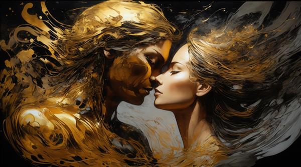 عکس عاشقانه بوسه و موهای طلایی روان مناسب چاپ روی شاسی