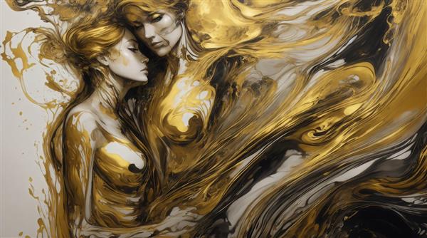 تصویر سئوکشی زن و مرد با بافت طلایی و سفید برای چاپ روی بوم