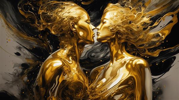 تصویر دو عاشق طلایی براق نزدیک به هم برای تابلو و پوستر لوکس