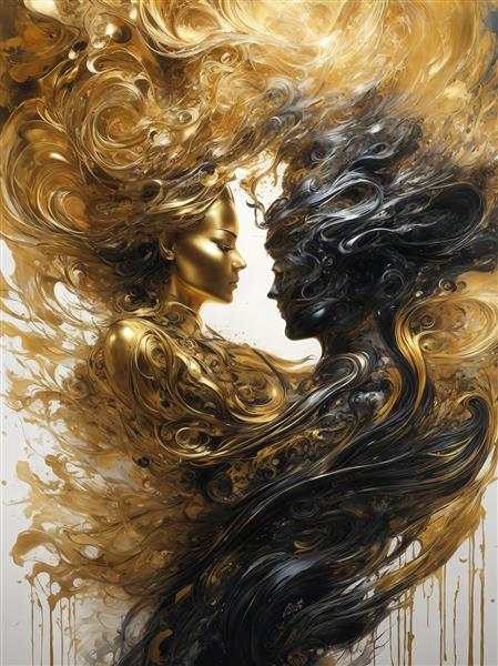 عکس عاشقانه تقابل زن و مرد با بافت طلایی و سیاه برای چاپ روتختی