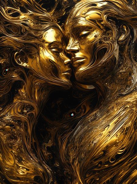 طرح دکوراتیو چهره‌های طلایی در هم تنیده با حس مدرن و لوکس