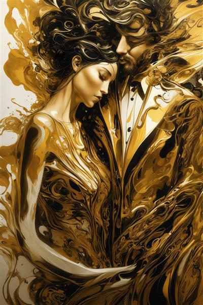 طرح مجلل زوج عاشق با لباس رسمی طلایی برای تابلو اتاق پذیرایی