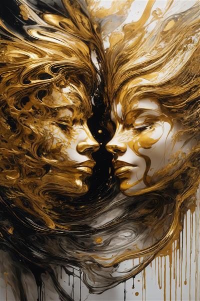 طرح دکوراتیو تقابل دو چهره زن با رنگ‌های طلایی و سفید