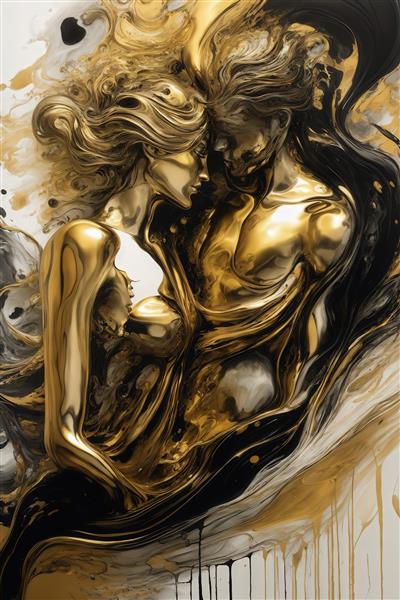 طرح دکوراتیو دو چهره زن و مرد در آغوش طلایی برای چاپ روی روتختی