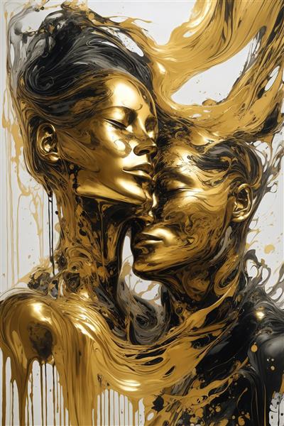 تصویر دو عاشق در آغوش هم با پوشش طلایی مایع برای چاپ