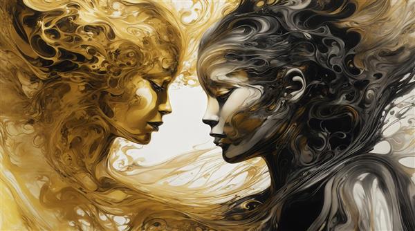 عکس دو چهره طلایی و مشکی روبروی هم برای چاپ روی پرده