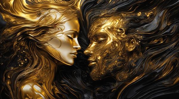 تصویر عاشقانه دو چهره طلایی و سیاه برای چاپ تابلو دکوراتیو