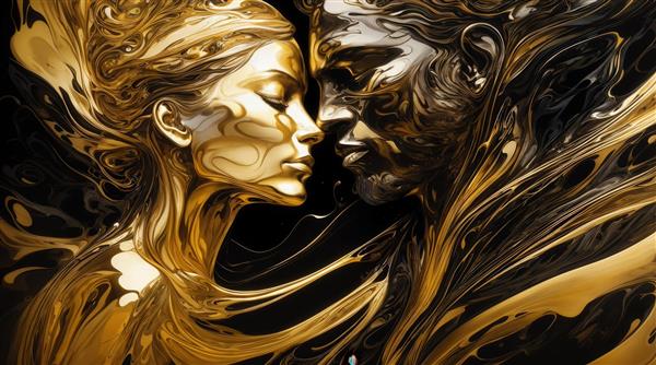 عکس عاشقانه انتزاعی زوج طلایی تیره برای تابلو دیواری اتاق خواب