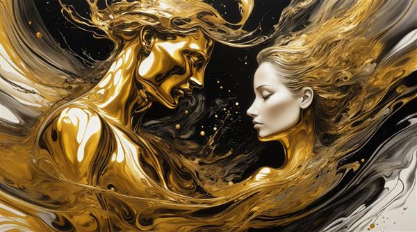 طرح عاشقانه زوج رو به هم با تم طلایی و سیاه برای چاپ روی پرده