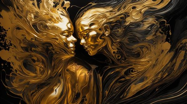 تصویر دکوراتیو دو نیم‌رخ طلایی مجسمه‌وار برای تابلو مدرن پذیرایی باکیفیت