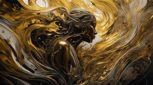 عکس پرتره زن با موهای روان طلایی سفید برای پوستر دکوراتیو سالن لوکس