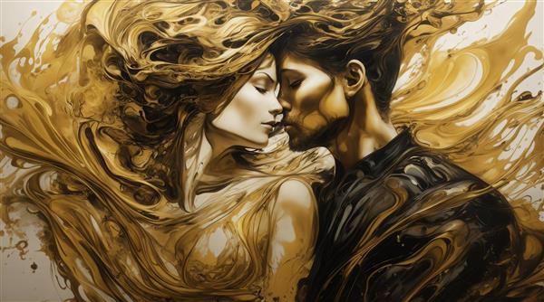 عکس پرتره زوج جوان عاشق با موهای روان طلایی برای تابلو اتاق خواب