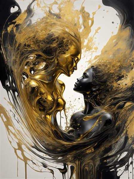 طرح پرتره دو زن انتزاعی سیاه و طلایی برای پوستر دکوراتیو مدرن