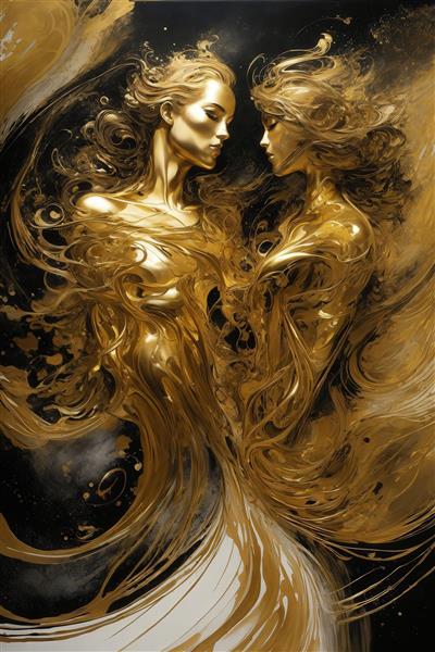 طرح دکوراتیو دو زن طلایی آبستره برای تابلو سالن پذیرایی لوکس