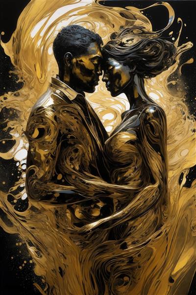 طرح عاشقانه زن و مرد به سبک مدرن آبستره با تم طلایی باکیفیت بالا