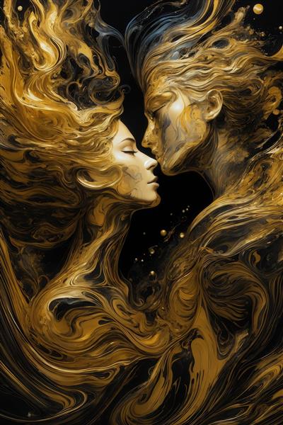 تصویر عشق طلایی و در هم تنیده انتزاعی برای چاپ روی پرده اتاق خواب