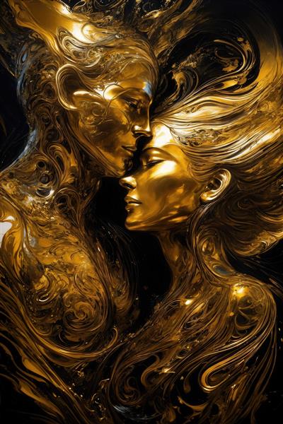 عکس تابلوی عشق طلایی زن و مرد به سبک انتزاعی مدرن برای دکور پذیرایی