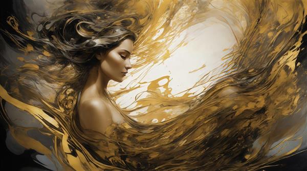 عکس نیم‌تنه زن با موهای روان طلایی و مشکی در پس‌زمینه روشن