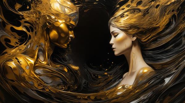 عکس زوج طلایی سیاه نیمه تنه در پس‌زمینه تیره برای بوم هنری