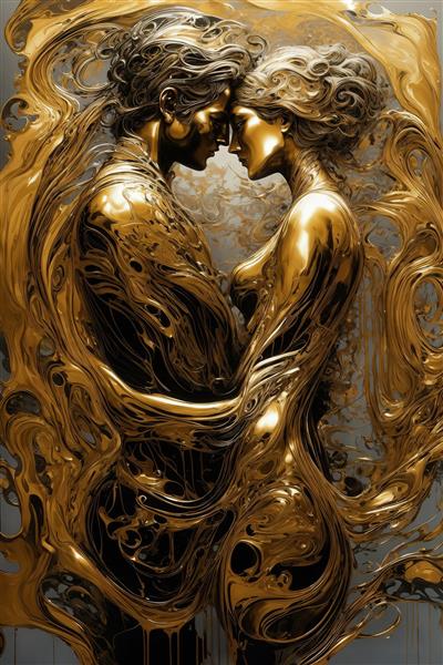 عکس زوج عاشق کاملاً طلایی مایع برای تابلو دکوراتیو لوکس