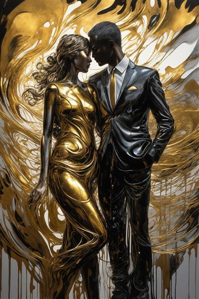 تصویر زوج رسمی مایع طلایی سیاه پوست برای پوستر دیواری مدرن