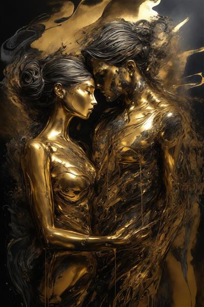 عکس زوج عاشق طلایی و مشکی انتزاعی برای چاپ روی بوم نقاشی