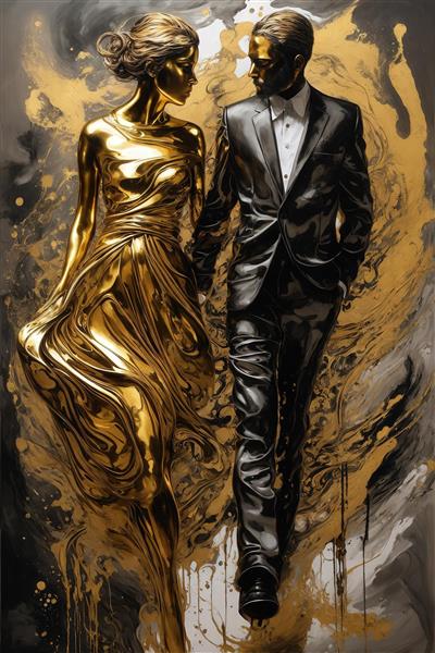 عکس زن طلایی و مرد مشکی رسمی برای پوستر دکوراتیو سالن پذیرایی