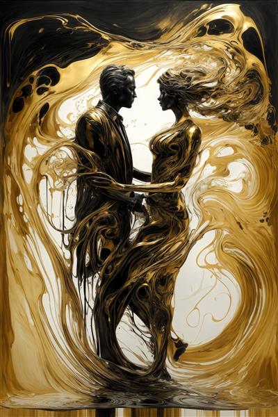 تصویر زوج رمانتیک با گرداب طلایی برای تابلو پذیرایی