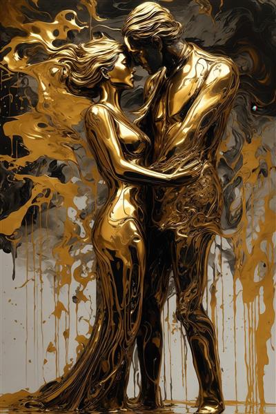 طرح دکوراتیو اسپلاش طلایی زوج عاشق برای چاپ روی کوسن