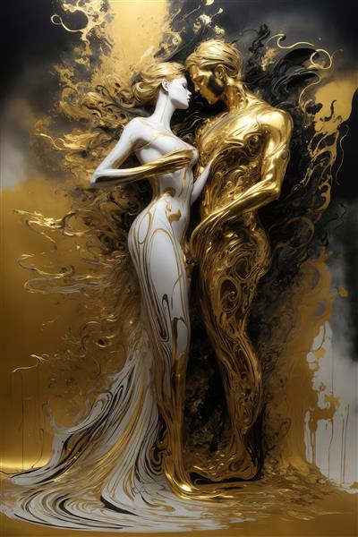 عکس زوج با لباس سفید و طلایی برای چاپ روی روتختی لوکس