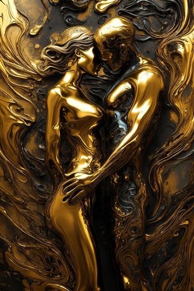 طرح برجسته زوج عاشق طلایی و سیاه برای تابلو دکوراتیو اتاق خواب